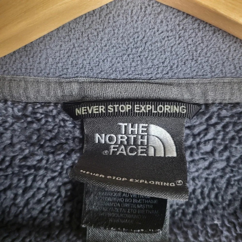 North Face Jacket Mens Medium Gray Fleece Full‎ Zip Outdoor Blue Zipper Pockets